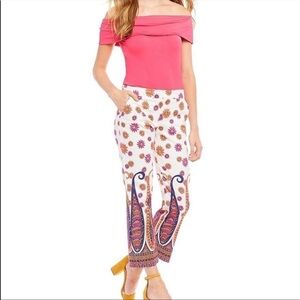 TRINA TURK Mercury Paisley Floral Pants Crop High Rise Straight Leg Cut‎ Lined